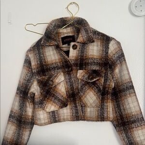 Plaid Cropped Jacket in Brown and Cream